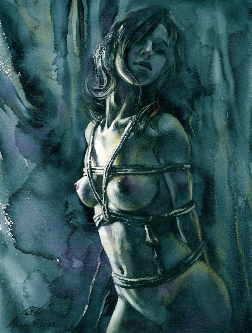 Alina Rybak (Ukraine,b 1996) watercolor painting: ARTIST: Alina Rybak (Ukrainian, born 1996) TITLE: Nude MEDIUM: watercolor on heavy paper CONDITION: Very good. ART SIZE: 16 x 12 inches / 41 x 30 cm <