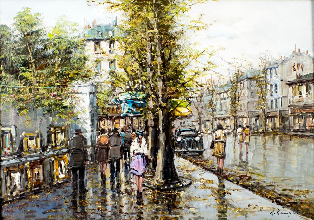 Vintage 20C European oil painting signed: ARTIST: - (Europe, 20 century) TITLE: Paris Cityscape MEDIUM: oil on canvas CONDITION: Few small faint scratches. No visible inpaint under UV light. Wear to frame.