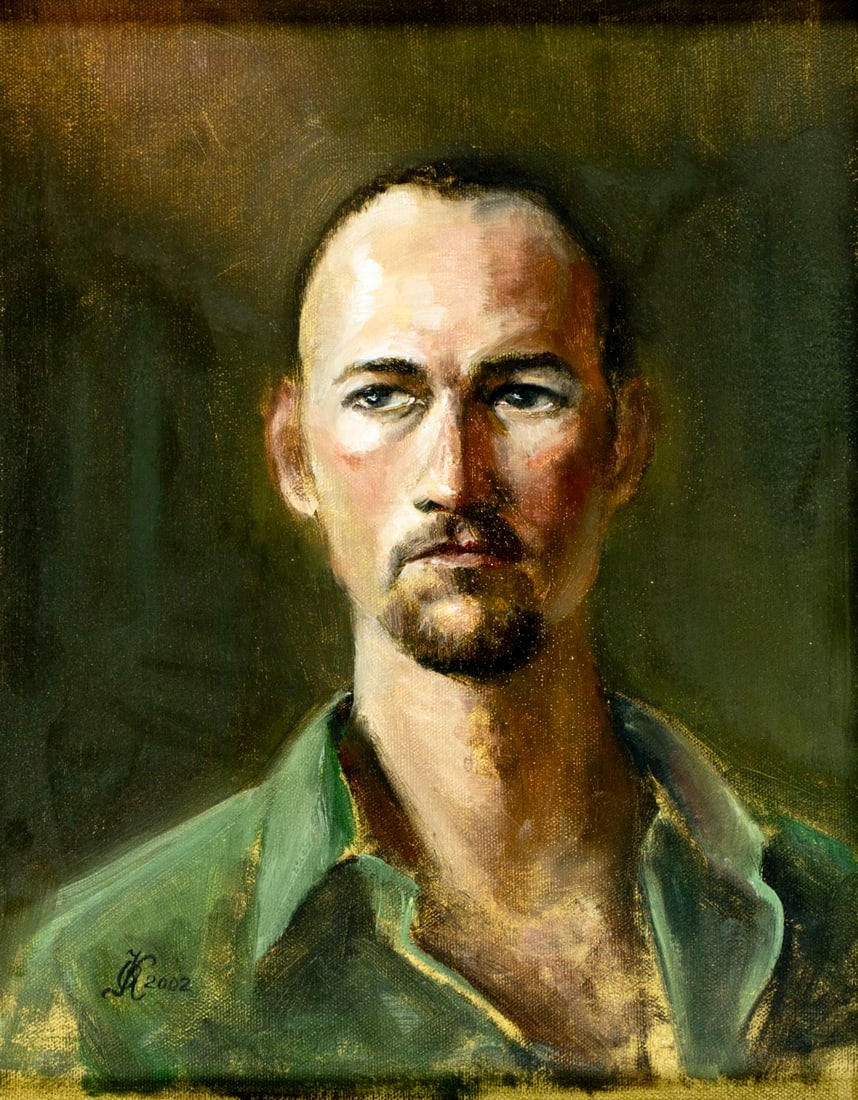 Olga Karpeisky (Russia,CO,20/21C) oil painting: ARTIST: Olga Karpeisky (Russian, Colorado, 20/21 centuries) TITLE: Portrait of Man YEAR: 2002 MEDIUM: oil on canvas CONDITION: Very good. No visible inpa