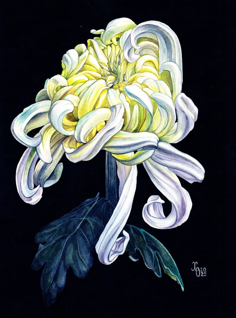 Oleksandra Hristevich (Ukraine,20/21C) watercolor painting: ARTIST: Oleksandra Hristevich (Ukraine, 20/21 centuries) TITLE: Still Life with Flower MEDIUM: watercolor on heavy paper CONDITION: Few minor paint losses. ART SI