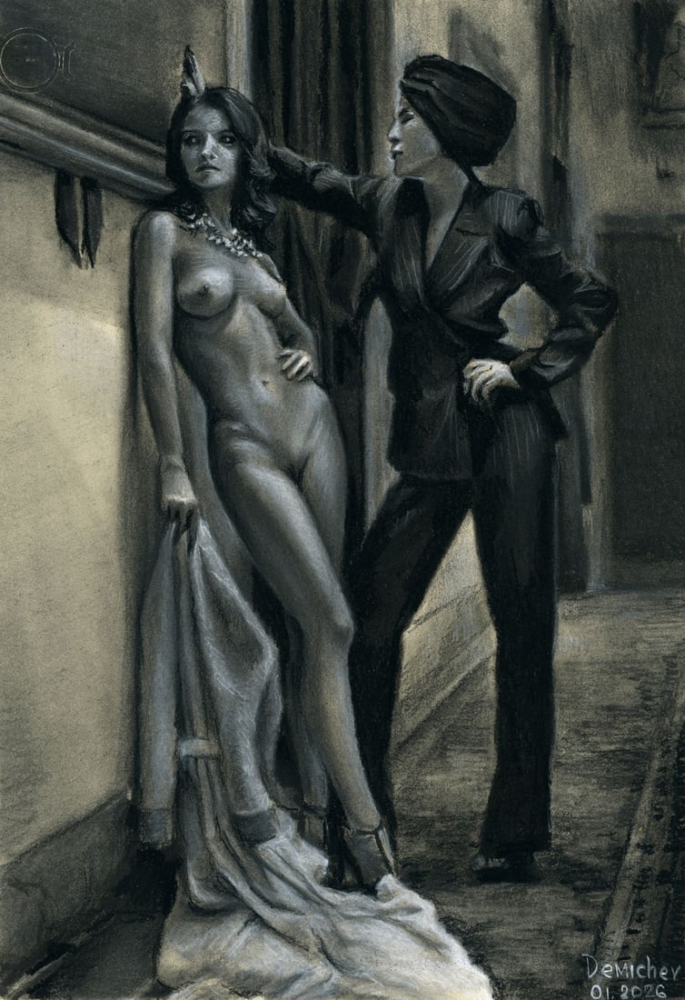 Oleksandr Demichev (Ukraine,20/21C) pastel painting: ARTIST: Oleksandr Demichev (Ukraine, 20/21 centuries) TITLE: Nude MEDIUM: pastel on heavy paper CONDITION: Very good. ART SIZE: 17 x 12 inches / 43 x 30