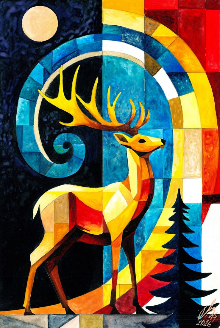 Viktor Lehkodukh (Ukraine,20/21C) gouache painting: ARTIST: Viktor Lehkodukh (Ukrainian, 20/21 centuries) TITLE: Deer MEDIUM: gouache on heavy paper CONDITION: Very good. ART SIZE: 10 x 7 inches / 25 x 18