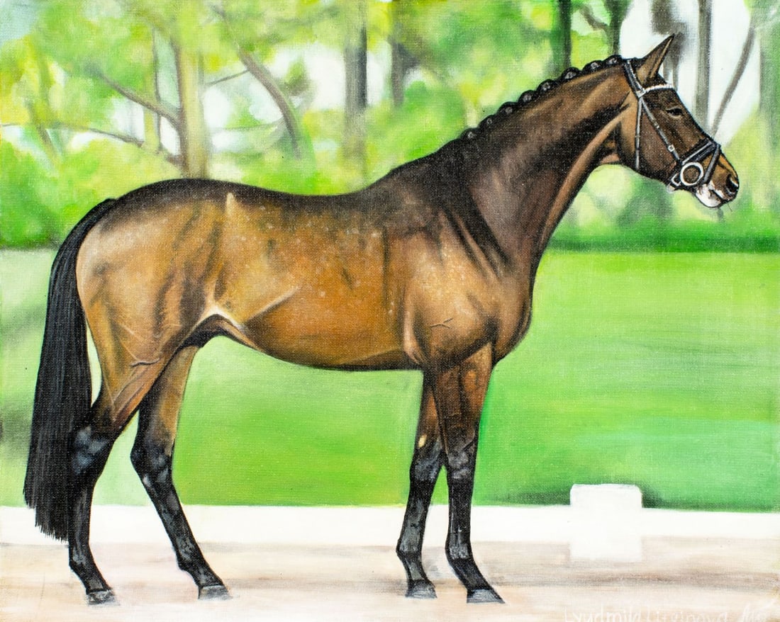 Lyudmila Litvinova (Russia,b 1991) acrylic painting: ARTIST: Lyudmila Litvinova (Russian, born 1991) TITLE: Horse MEDIUM: acrylic on canvas CONDITION: Unstretched (In-House stretching available). Very good. No visible inpaint