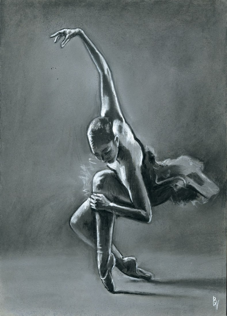 Victoria Borisova (Ukraine,20/21C) pastel painting: ARTIST: Victoria Borisova (Ukrainian, 20/21 centuries) TITLE: Ballerina MEDIUM: pastel on heavy paper CONDITION: Very good. ART SIZE: 12 x 8 inches / 30