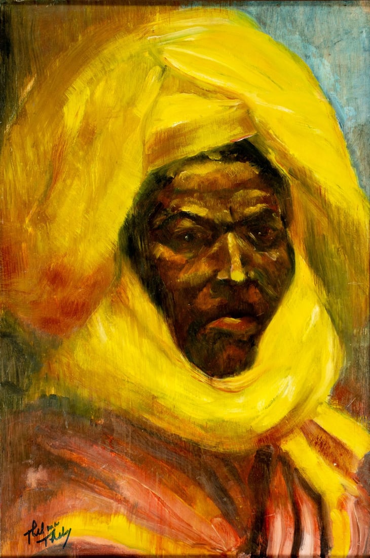 Thelma Thal (NY,1903-2001) oil painting: ARTIST: Thelma Thal (New York, 1903 - 2001) TITLE: Portrait of Man MEDIUM: oil on board CONDITION: One small scratch/paint loss by the right edge. No visible inpaint under