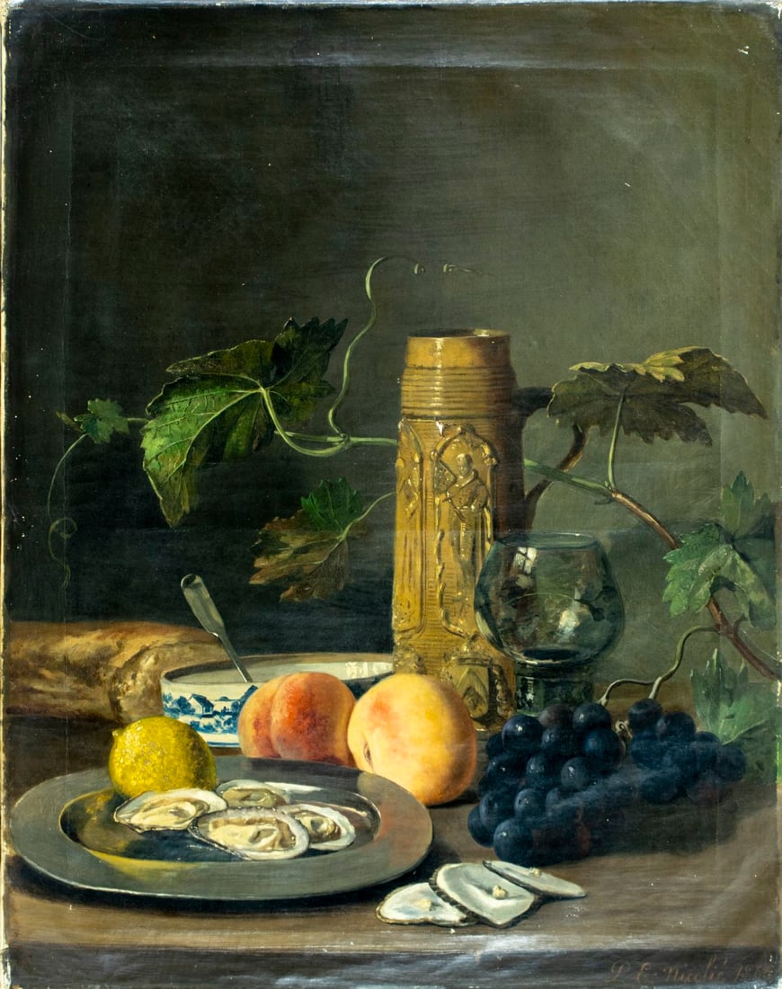 Paul Emile Nicolie (Belgium,1828-1894) oil painting antique - 3