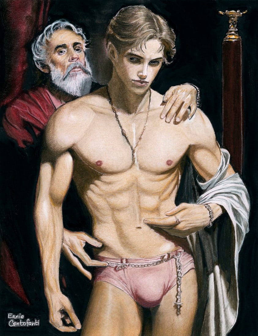 Ernie Centofanti (CA,b 1956) pastel painting: ARTIST: Ernie Centofanti (California, born 1956) TITLE: Male Nude MEDIUM: pastel on paper CONDITION: Very good. ART SIZE: 13 x 10 inches / 33 x 25 cm
