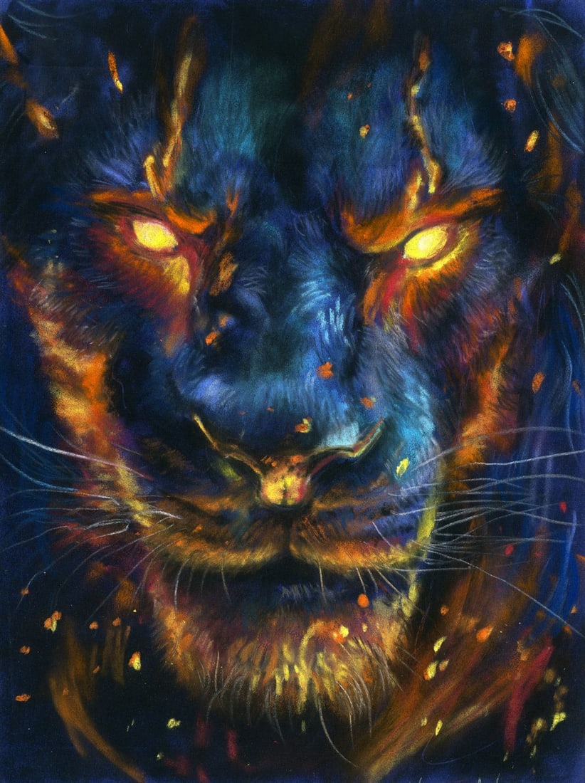 Olesya Grebenyuk (Ukraine,20/21C) pastel painting: ARTIST: Olesya Grebenyuk (Ukrainian, 20/21 centuries) TITLE: Black Panther MEDIUM: pastel on heavy paper CONDITION: Very good. ART SIZE: 12 x 8 inches /