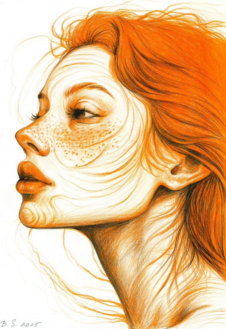 Svetlana Bedna (Ukraine,b 1982) colored pencil painting: ARTIST: Svetlana Bedna (Ukrainian, born 1982) TITLE: Portrait of Woman MEDIUM: colored pencil on paper CONDITION: Very good. ART SIZE: 12 x 8 inches / 30