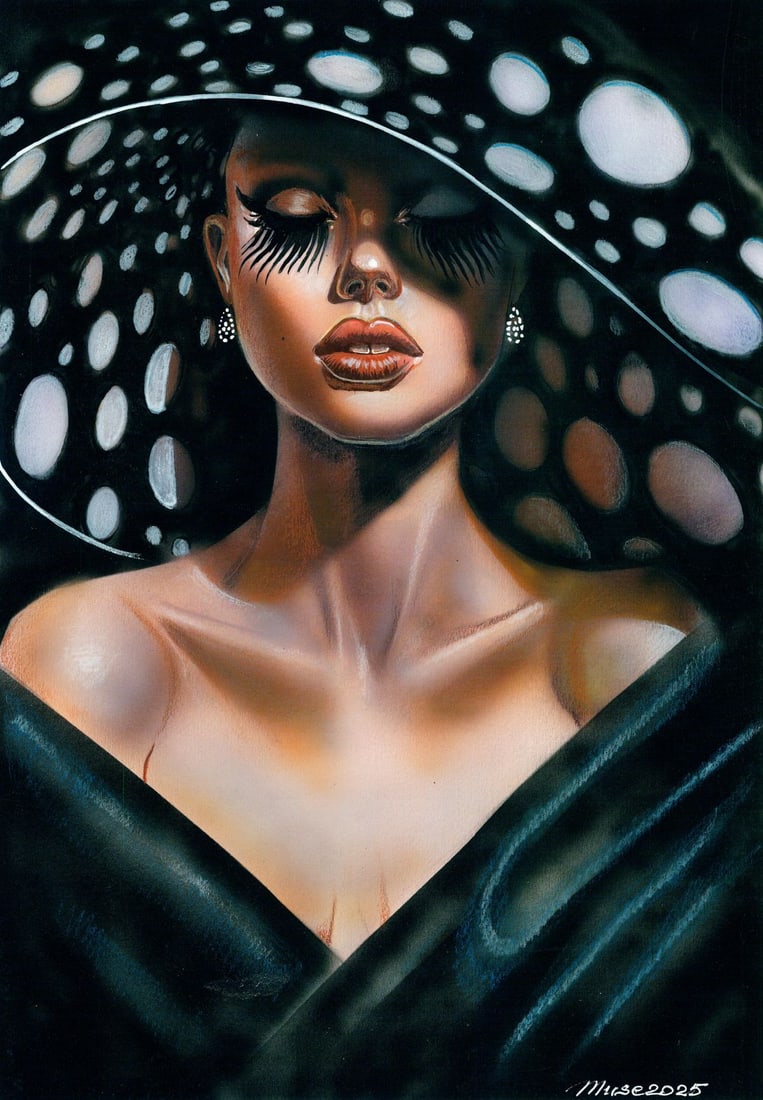 Olga Dolgikova (Ukraine,b 1967) acrylic painting: ARTIST: Olga Dolgikova (Ukrainian, born 1967) TITLE: Portrait of Woman in Hat MEDIUM: acrylic on heavy paper CONDITION: Very good. ART SIZE: 17 x 12 inch
