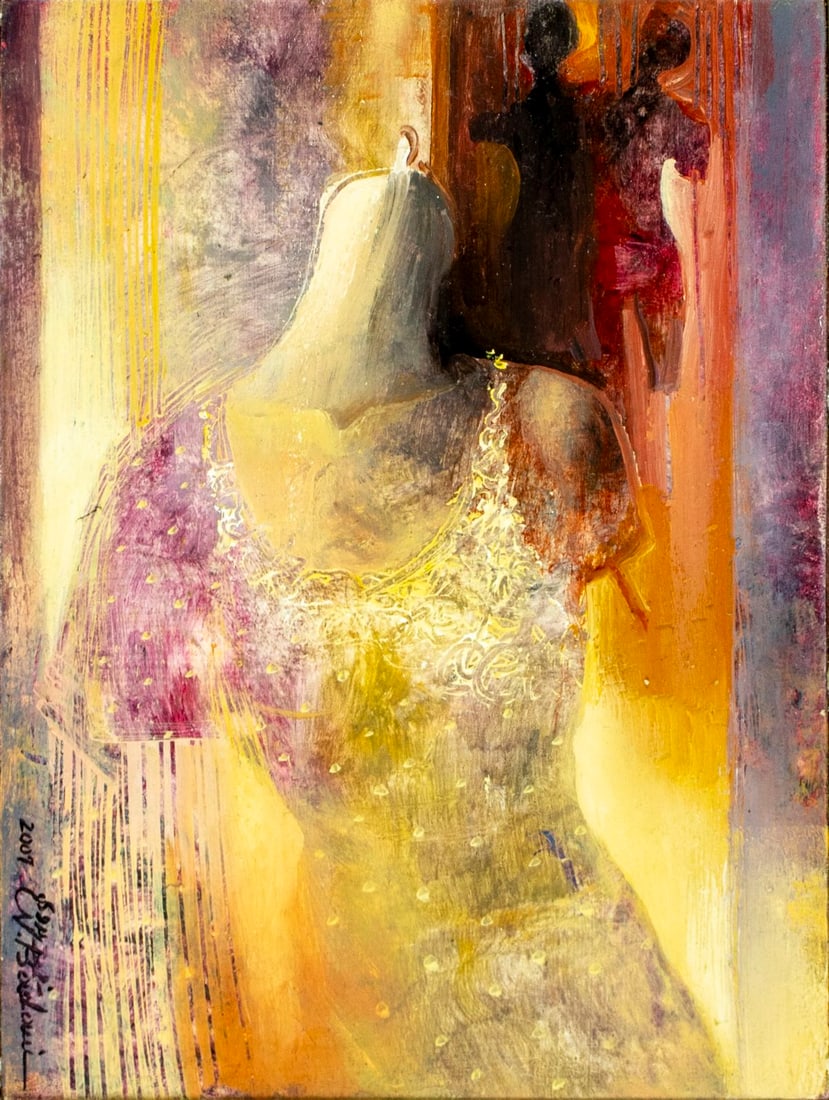 Nimat Badawi (Syria,b 1963) oil painting: ARTIST: Nimat Badawi (Syria, born 1963) TITLE: Untitled YEAR: 2007 MEDIUM: oil on board CONDITION: Overall good. No visible inpaint under UV light. Wear