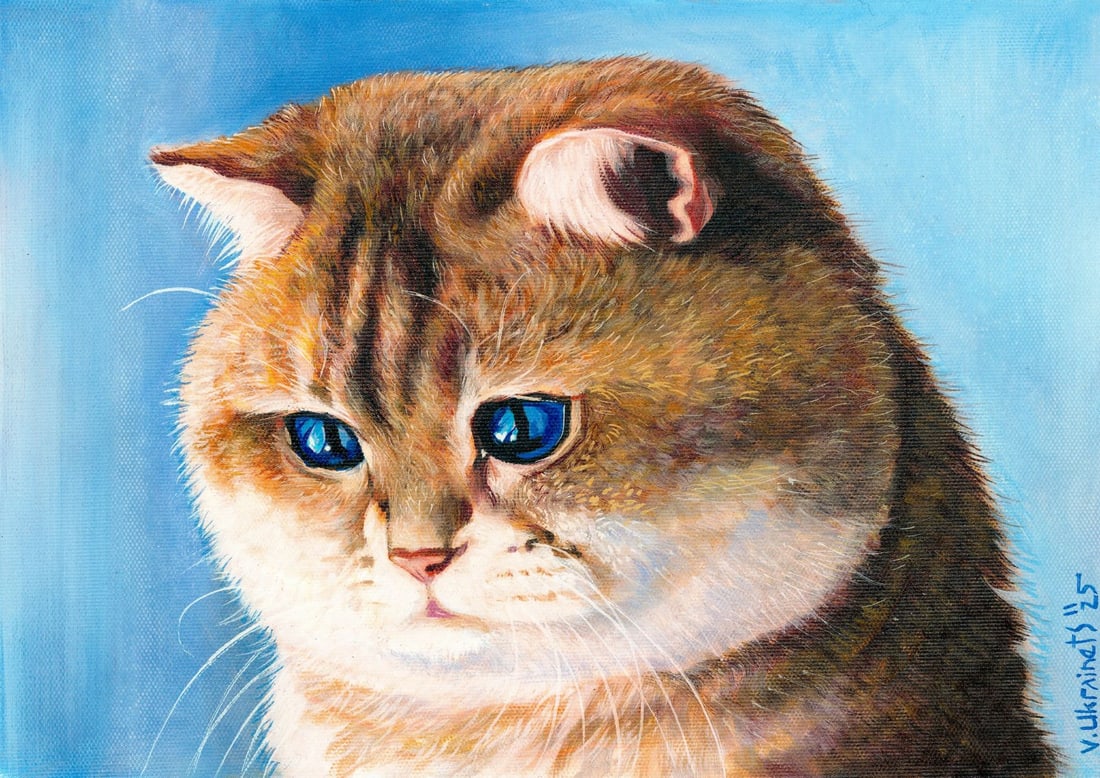 Valentin Ukrainets (Ukraine,b 1965) oil painting: ARTIST: Valentin Ukrainets (Ukrainian, born 1965) TITLE: The Ginger Cat (titled on verso) MEDIUM: oil on canvas CONDITION: Unstretched (In-House stretching available). Very