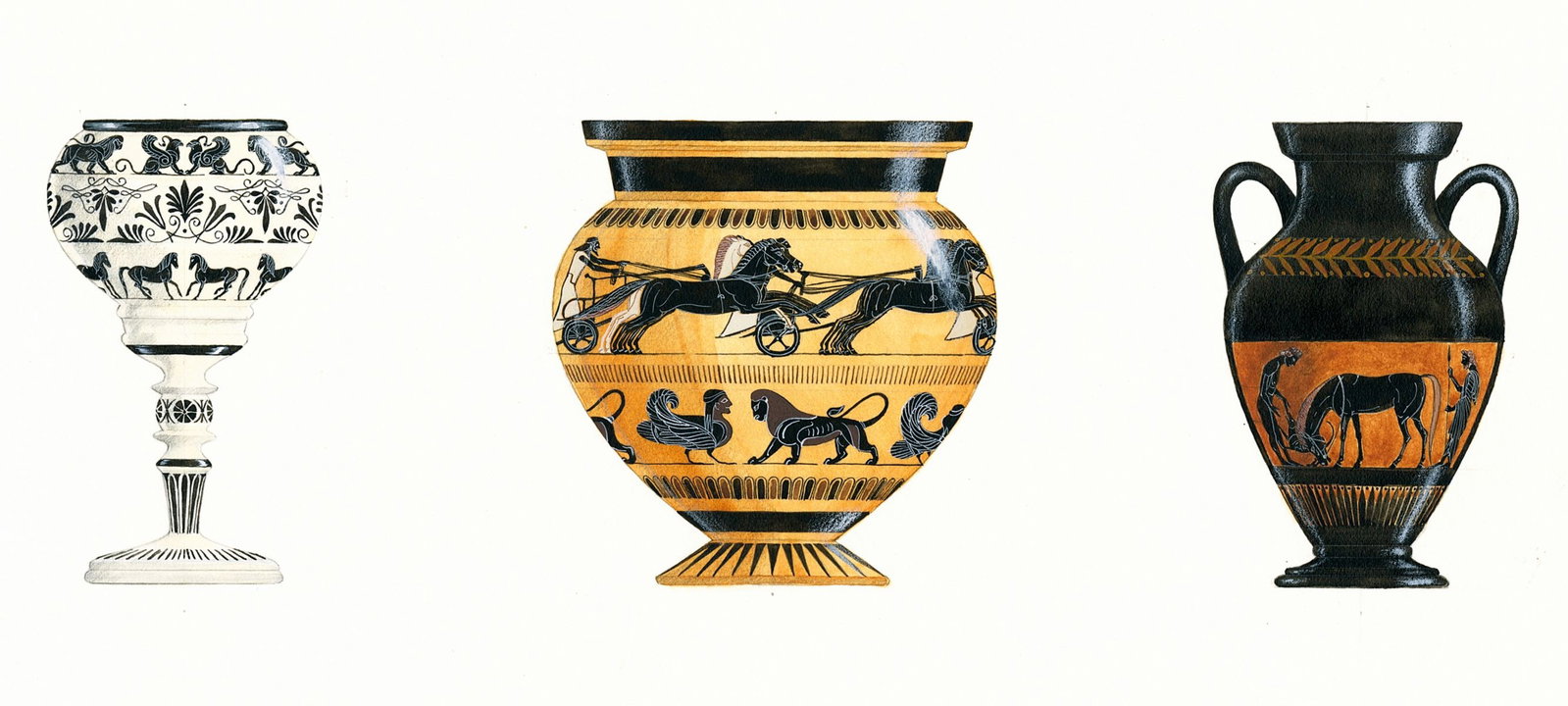Maureen D Schultz (PA,20C) gouache painting: ARTIST: Maureen D Schultz (Pennsylvania, 20 century) TITLE: The Treasures of Ancient Greece (titled on verso) MEDIUM: gouache on board CONDITION: Very good. ART S