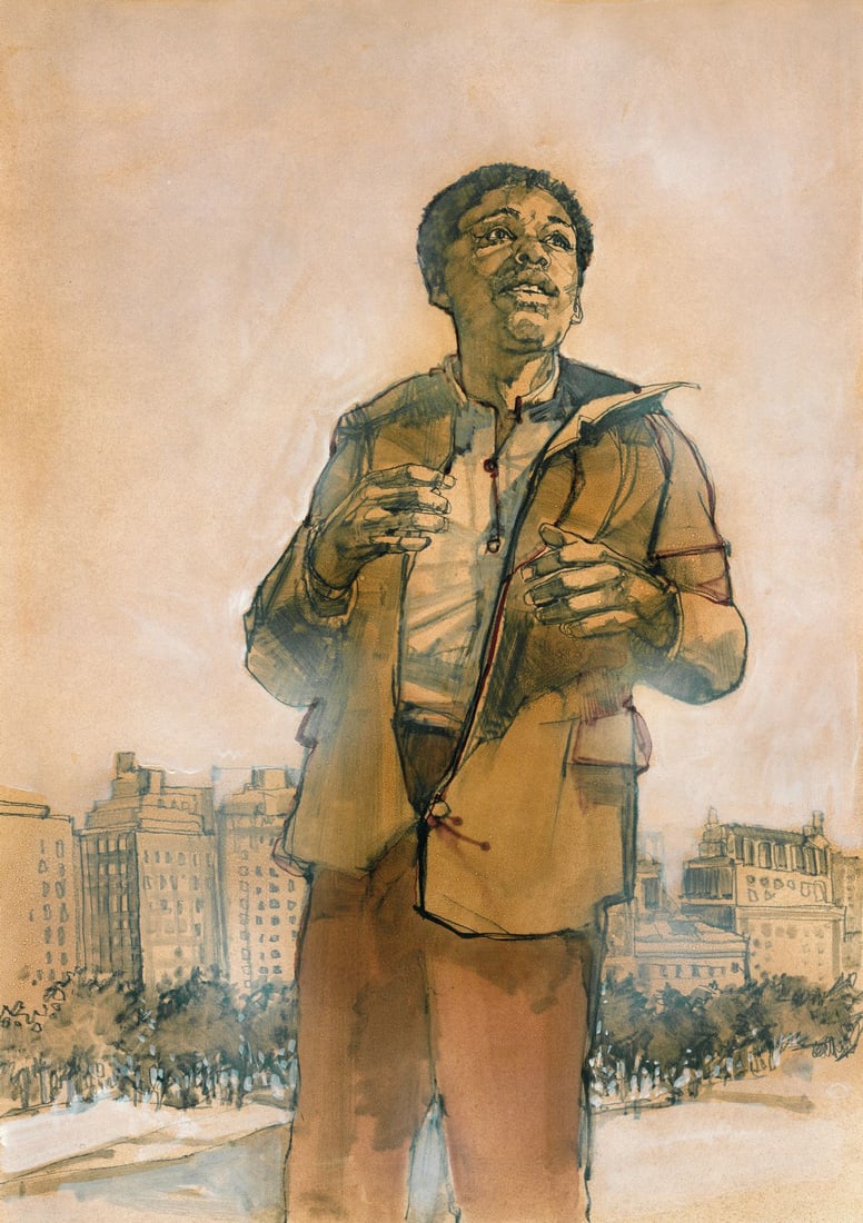Jim Sharpe (TX,1936-2005) gouache painting: ARTIST: James C Sharpe (Texas, 1936 - 2005) TITLE: Illustration - Go Tell It on the Mountain YEAR: 1981 MEDIUM: gouache on board CONDITION: Overall good.