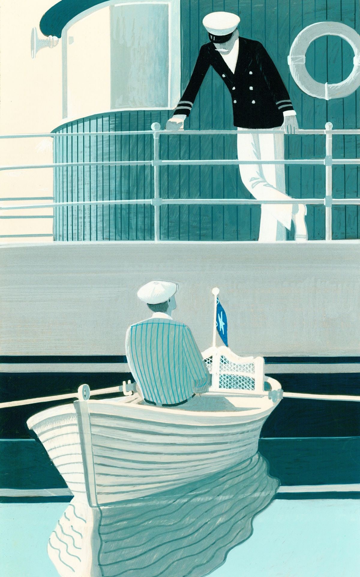 Chuck Wilkinson (US,1932-2010) gouache painting: ARTIST: Chuck Wilkinson (American, 1932 - 2010) TITLE: Illustration - The Great Gatsby YEAR: 1980 MEDIUM: gouache on board CONDITION: Minor foxing (just