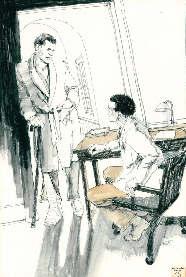 Howard Rogers (AZ,CA,1932-2022) graphite painting: ARTIST: Howard Rogers (Arizona, California, 1932 - 2022) TITLE: Illustration - Whistle 3 YEAR: 1978 MEDIUM: graphite on board CONDITION: Overall good.