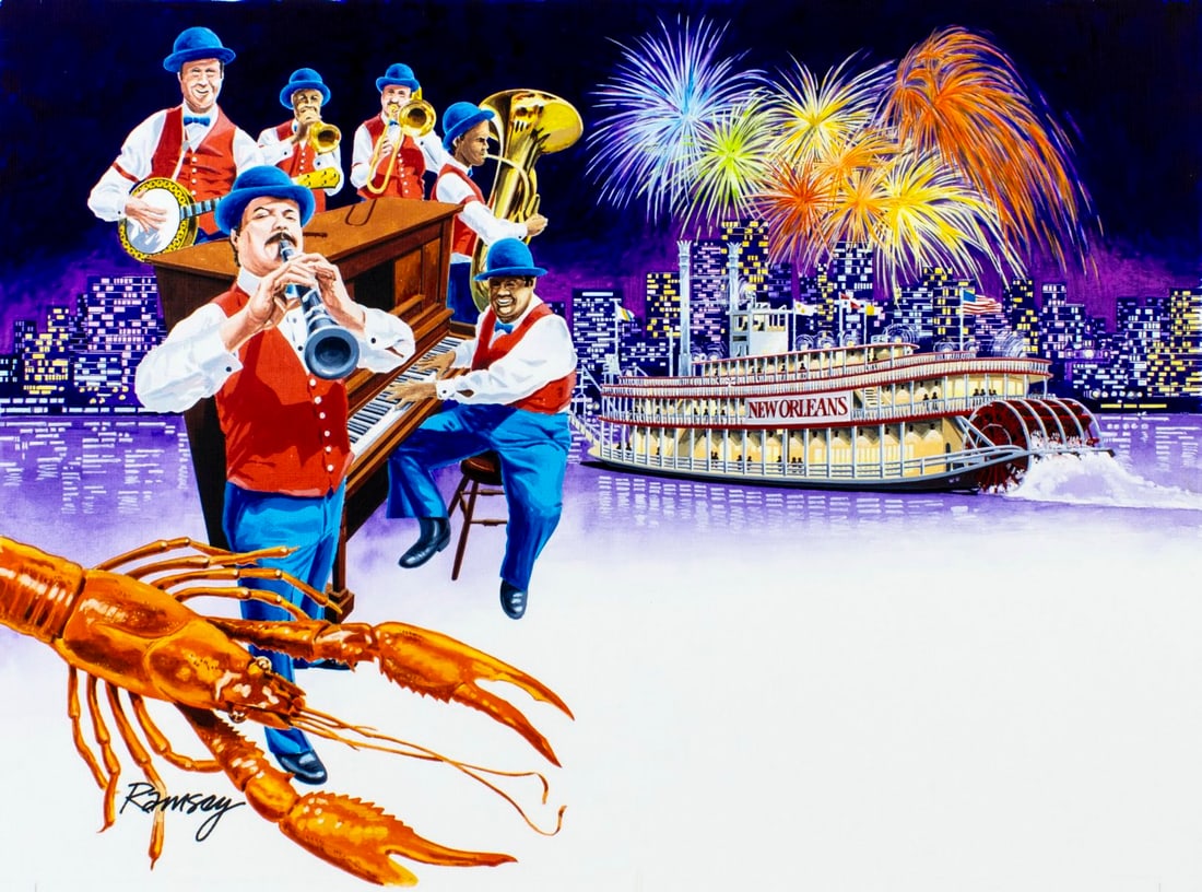 Bill Ramsey (US,b 1951) watercolor painting: ARTIST: Bill Ramsey (American, born 1951) TITLE: Louisiana World Exposition (titled on verso) YEAR: 1984 MEDIUM: watercolor on board CONDITION: Very good