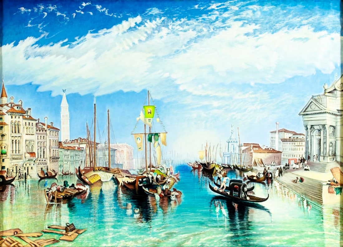 G H Gierke (US,20C) oil painting: ARTIST: G H Gierke (American, 20 century) AFTER Joseph Mallord William Turner (United Kingdom, 1775 - 1851) TITLE: Venice Canal Cityscape, Italy YEAR: 1978 MEDIUM: oil on