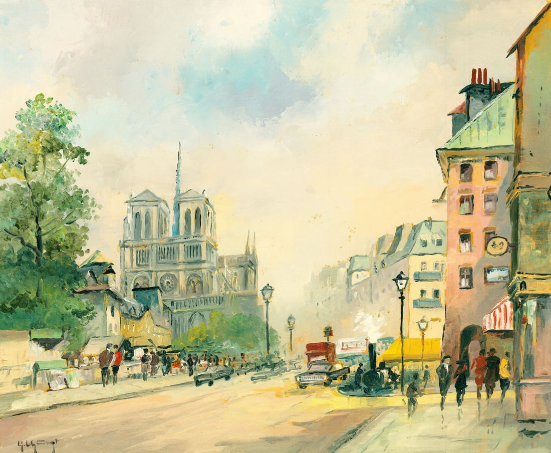 Karl Ludwig Gast (German,1907-?) oil painting: ARTIST: Karl Ludwig Gast (Germany, 1907 - ???) TITLE: Cityscape - Notre-Dame, Paris MEDIUM: oil on canvas CONDITION: Unstretched (In-House stretching available). Very good