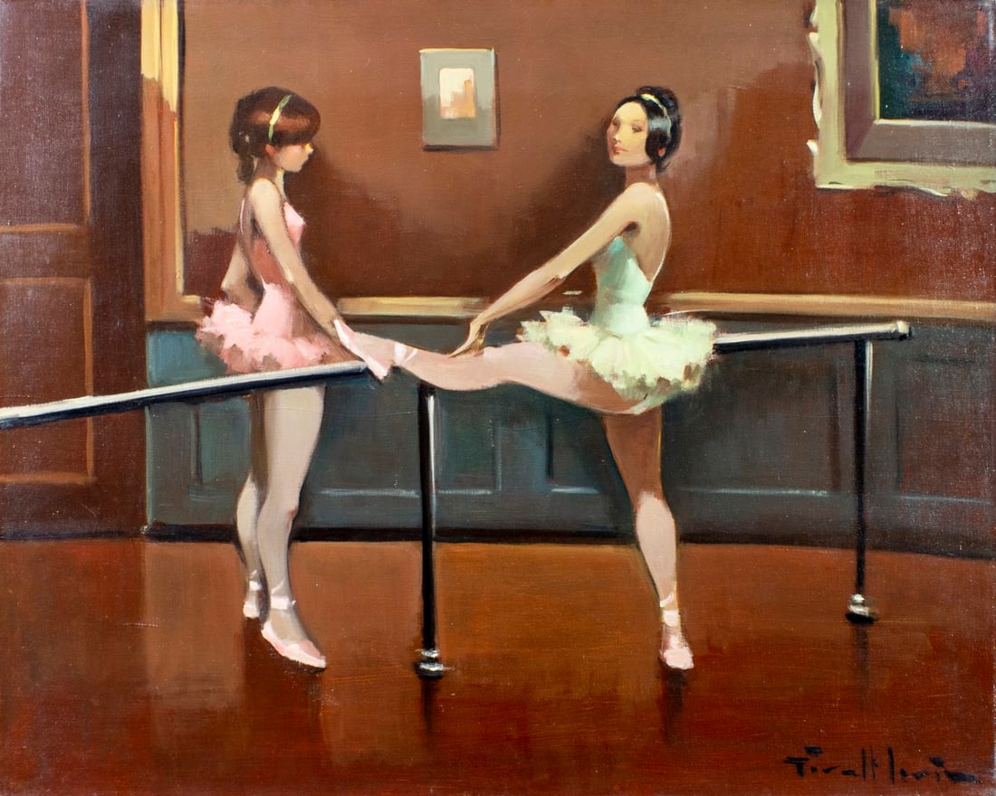 Joan Giralt Lerin (Spain,1907-?) oil painting: ARTIST: Joan Giralt Lerin (Spanish, 1907 - ???) TITLE: Two Ballerinas MEDIUM: oil on canvas CONDITION: Unstretched (In-House stretching available) (In-House stretching ava