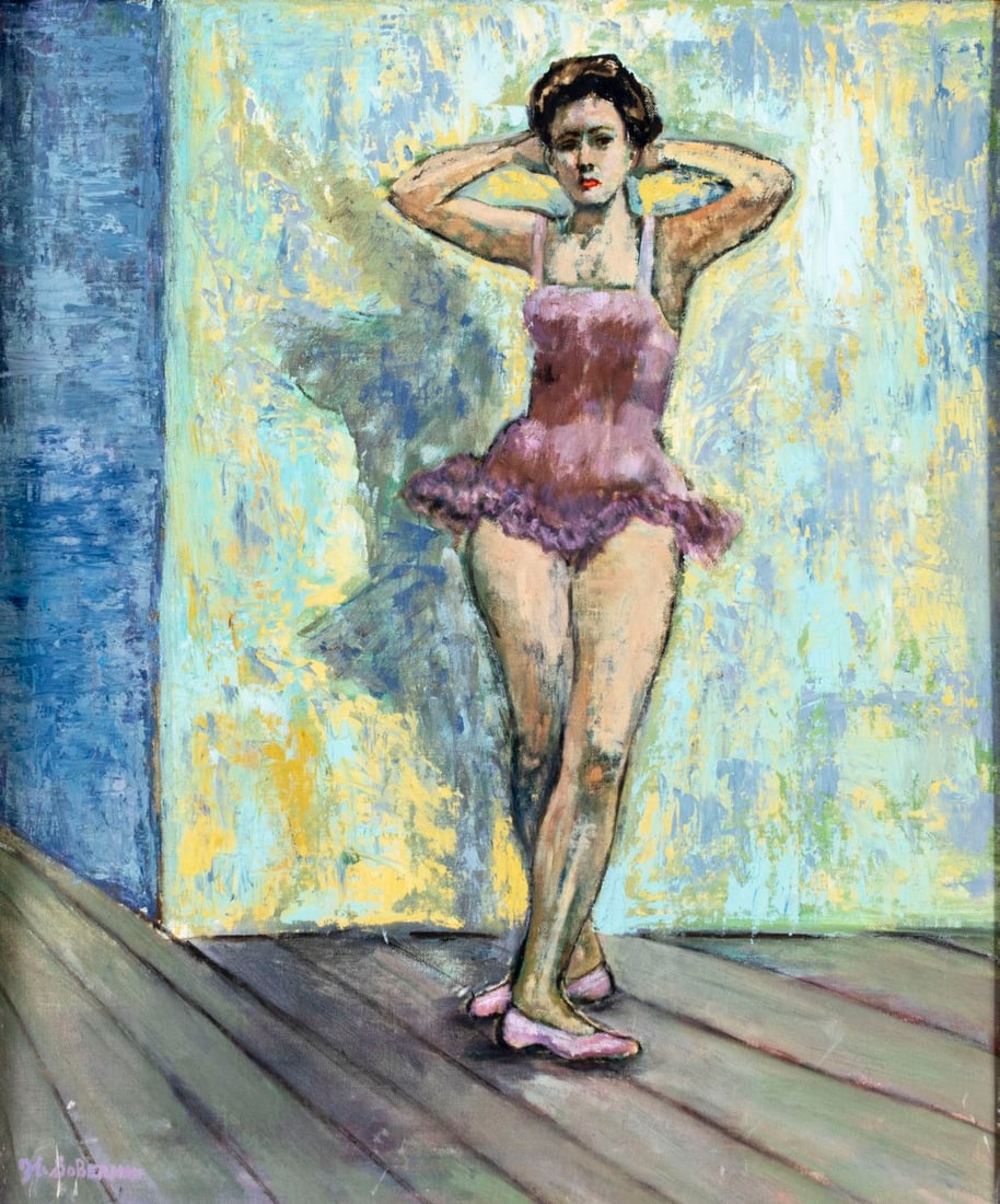 Soberman (US,mid 20C) oil painting: ARTIST: Soberman (American, mid 20 century) TITLE: Ballet Dancer MEDIUM: oil on canvas board CONDITION: Few small scratches/paint losses. No visible inpaint under UV light.