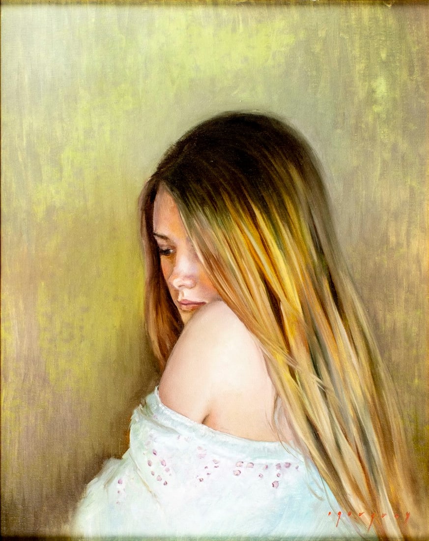 Igor Grey (Ukraine,b 1975) oil painting: ARTIST: Igor Grey (Ukrainian, born 1975) TITLE: Portrait of Young Woman - Anna (titled on verso) YEAR: 2016 MEDIUM: oil on canvas CONDITION: Very good. N