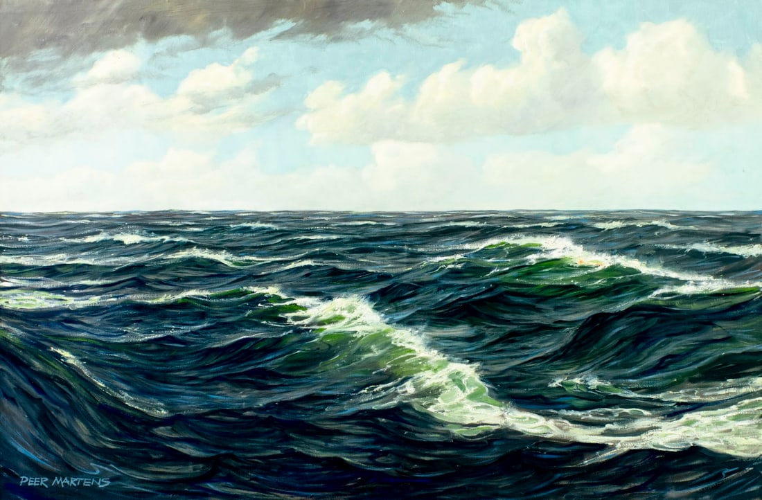 Peer Martens (Europe,20C) oil painting: ARTIST: Peer Alexander von Martens (European, 20 century) TITLE: Seascape - Atlantik (titled on verso) MEDIUM: oil on canvas CONDITION: Unstretched (In-House stretching avai