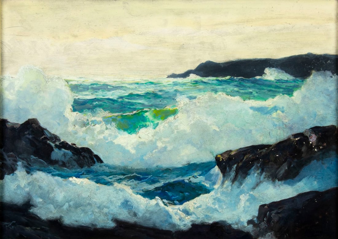 Ralph Iligan (NY,1894-1960) oil painting: ARTIST: Ralph W Iligan (New York, 1894 - 1960) TITLE: Stormy Seascape MEDIUM: oil on board CONDITION: Minor paint losses. No visible inpaint under UV light. Some small dam