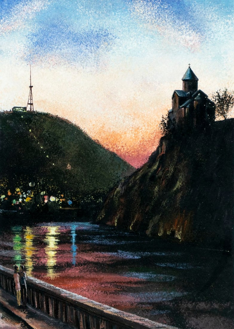 Vintage 20C Georgian Tbilisi gouache painting (1 of 11)