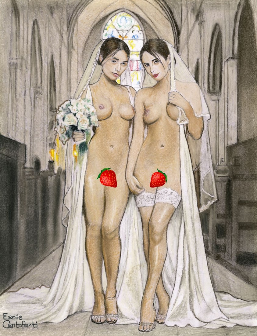 Ernie Centofanti (CA,b 1956) pastel painting: ARTIST: Ernie Centofanti (California, born 1956) TITLE: Nudes - The Brides MEDIUM: pastel on paper CONDITION: Very good. ART SIZE: 14 x 10 inches / 36 x