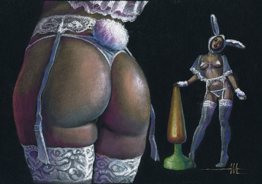 Aleksandr Matushkin (Ukraine,20/21C) pastel painting: ARTIST: Aleksandr Matushkin (Ukrainian, 20/21 centuries) TITLE: Nude in Bunny Costume MEDIUM: pastel on heavy paper CONDITION: Very good. ART SIZE: 12 x