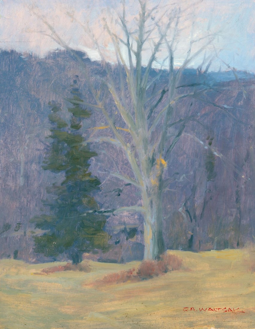 Robert Waltsak (NJ,b 1944) oil painting: ARTIST: Robert Alan Waltsak (New Jersey, born 1944) TITLE: Autumn Landscape MEDIUM: oil on board CONDITION: Few minor surface cracks by the upper left corner. Few minor scra