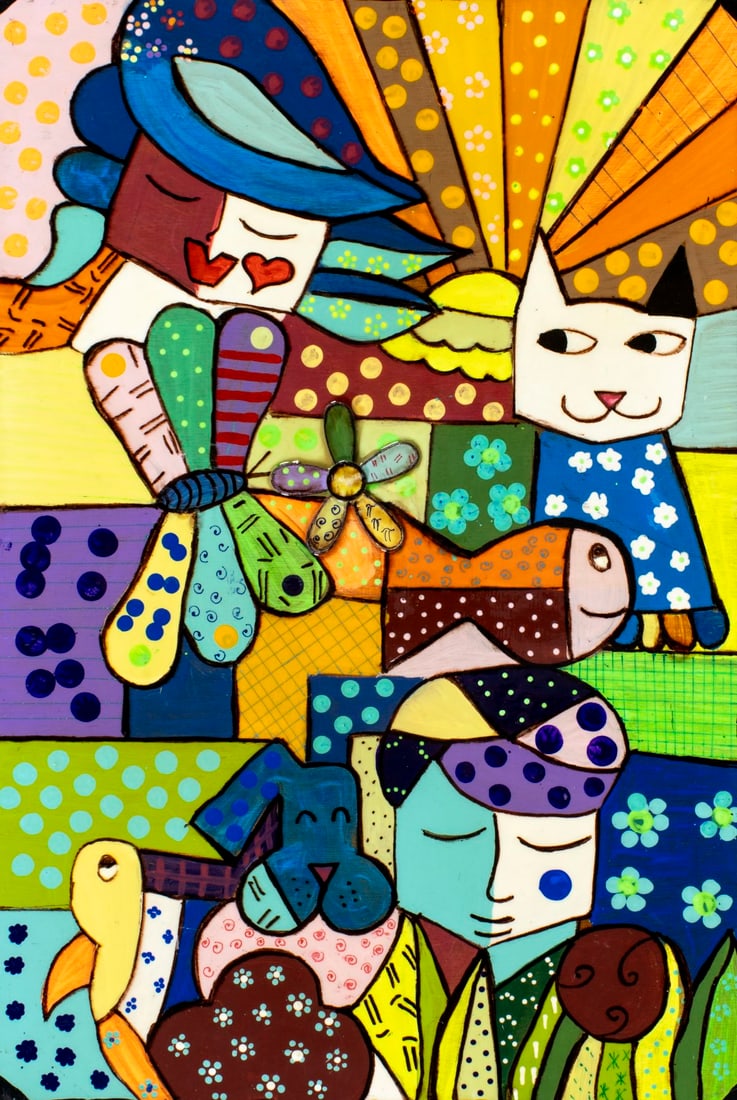 Vintage Florida mixed media painting signed AFTER Romero Britto (1 of 14)