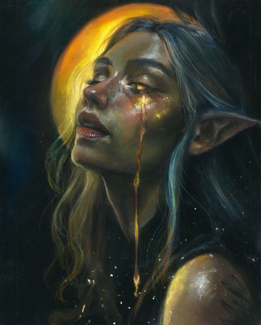 Olesya Grebenyuk (Ukraine,20/21C) pastel painting: ARTIST: Olesya Grebenyuk (Ukrainian, 20/21 centuries) TITLE: Elf Woman MEDIUM: pastel on heavy paper CONDITION: Very good. ART SIZE: 12 x 10 inches / 30