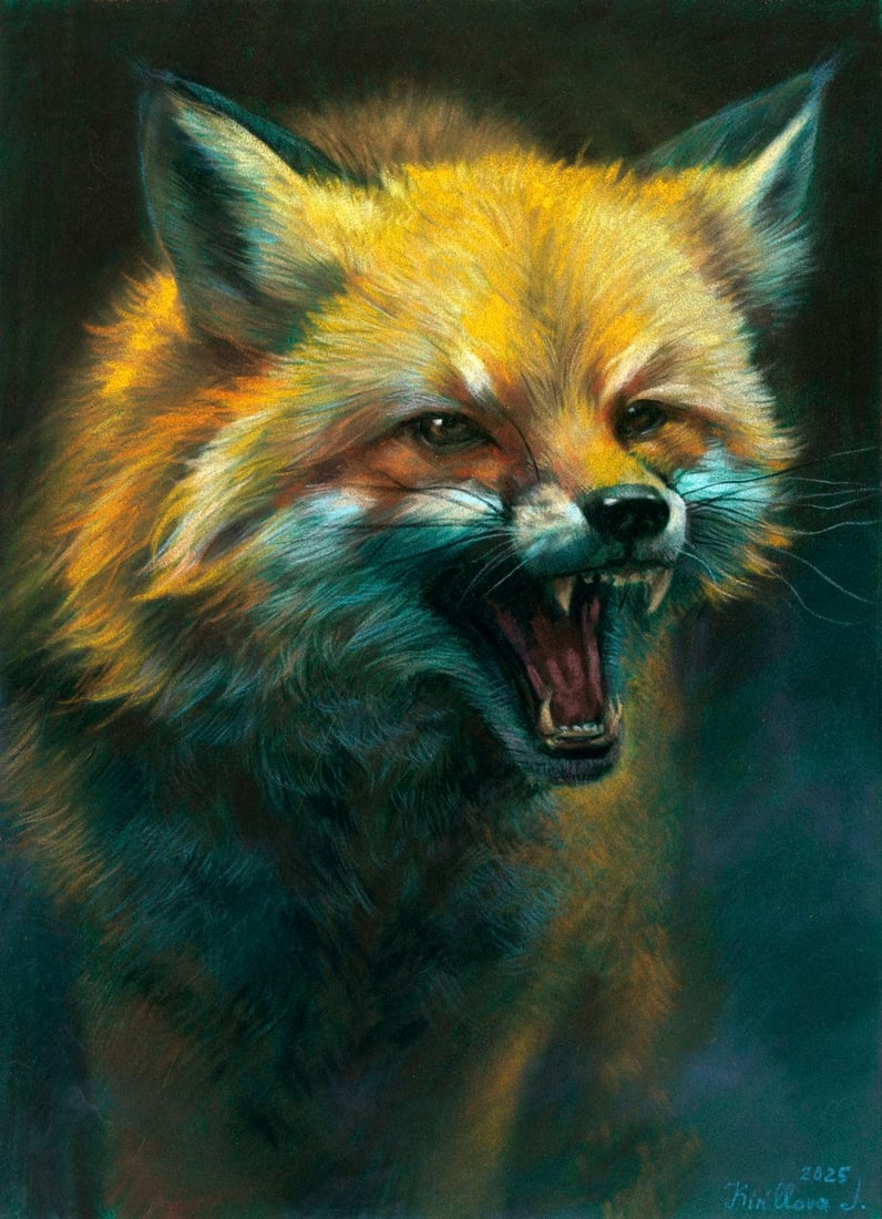 Julia Kirillova (Ukraine,b 1991) pastel painting: ARTIST: Julia Kirillova (Ukrainian, born 1991) TITLE: Fox MEDIUM: pastel on heavy paper CONDITION: Very good. ART SIZE: 12 x 8 inches / 30 x 20 cm