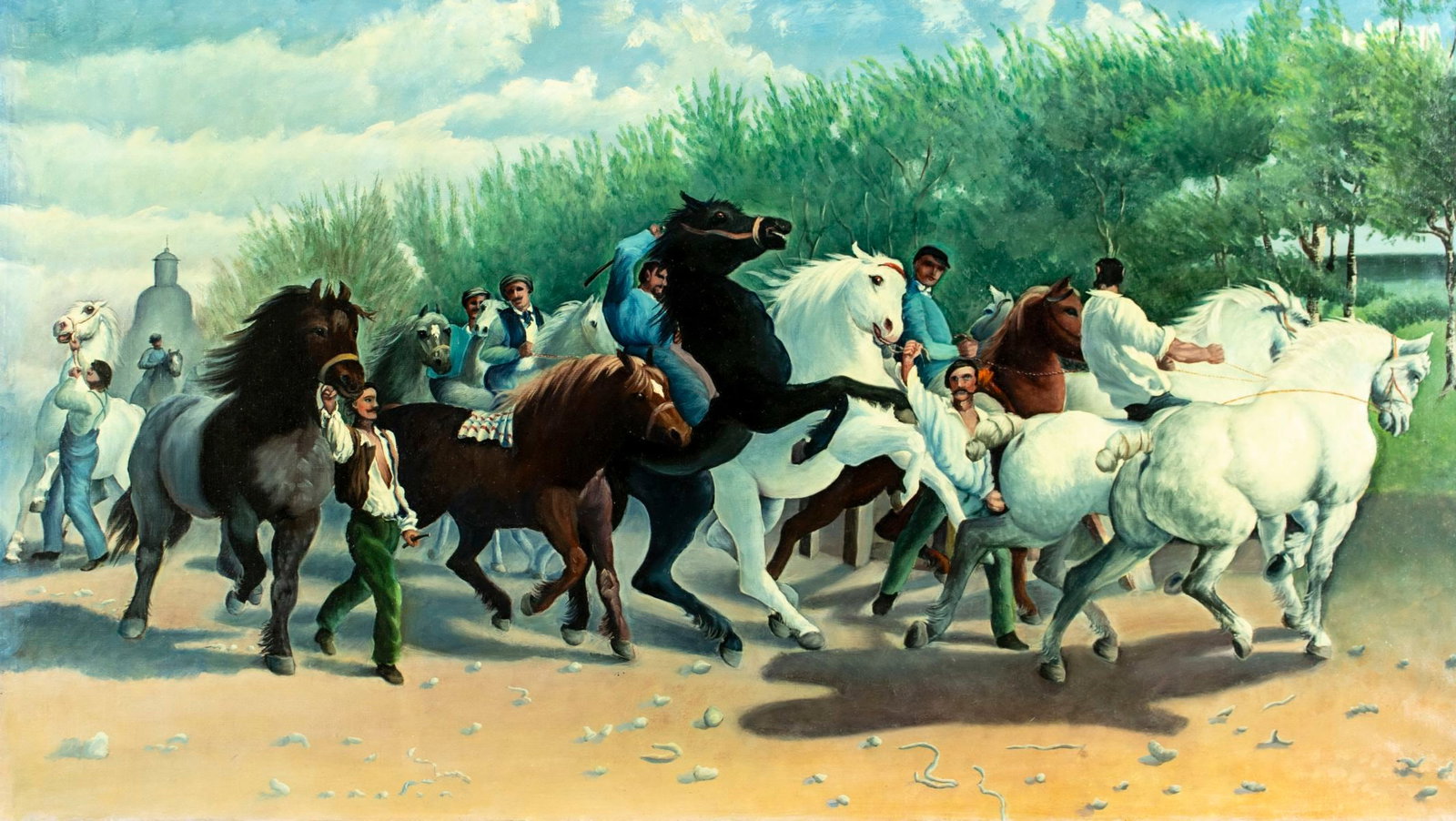 G H Gierke (US,20C) oil painting AFTER Rosa Bonheur: ARTIST: G H Gierke (American, 20 century) AFTER Rosa Bonheur TITLE: The Horse Fair (titled on verso) YEAR: 1982 MEDIUM: oil on canvas CONDITION: Few very