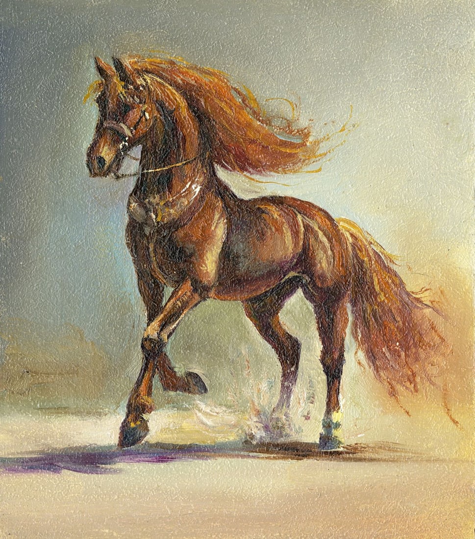 Sergey Kozachkin (Ukraine,b 1965) oil painting: ARTIST: Sergey Vasilievich Kozachkin (Ukrainian, born 1965) TITLE: Horse MEDIUM: oil on board CONDITION: Very good. No visible inpaint under UV light. ART SIZE:</