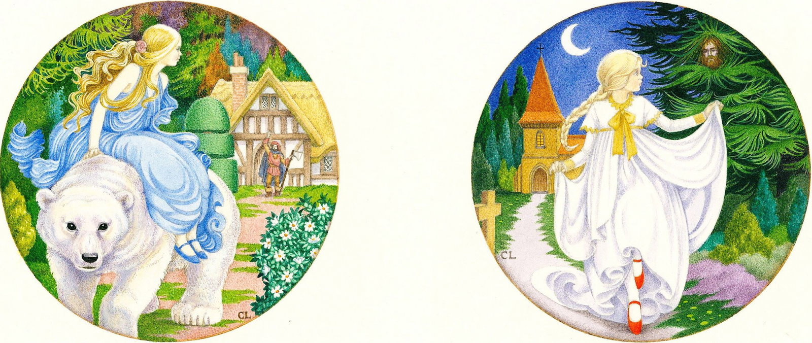 Carol Lawson (UK,20/21C) watercolor painting: ARTIST: Carol Lawson (United Kingdom, 20/21 centuries) TITLE: East of the Sun and West of the Moon, The Red Shoes (titled on verso) YEAR: 1980s MEDIUM: watercolor on paper.