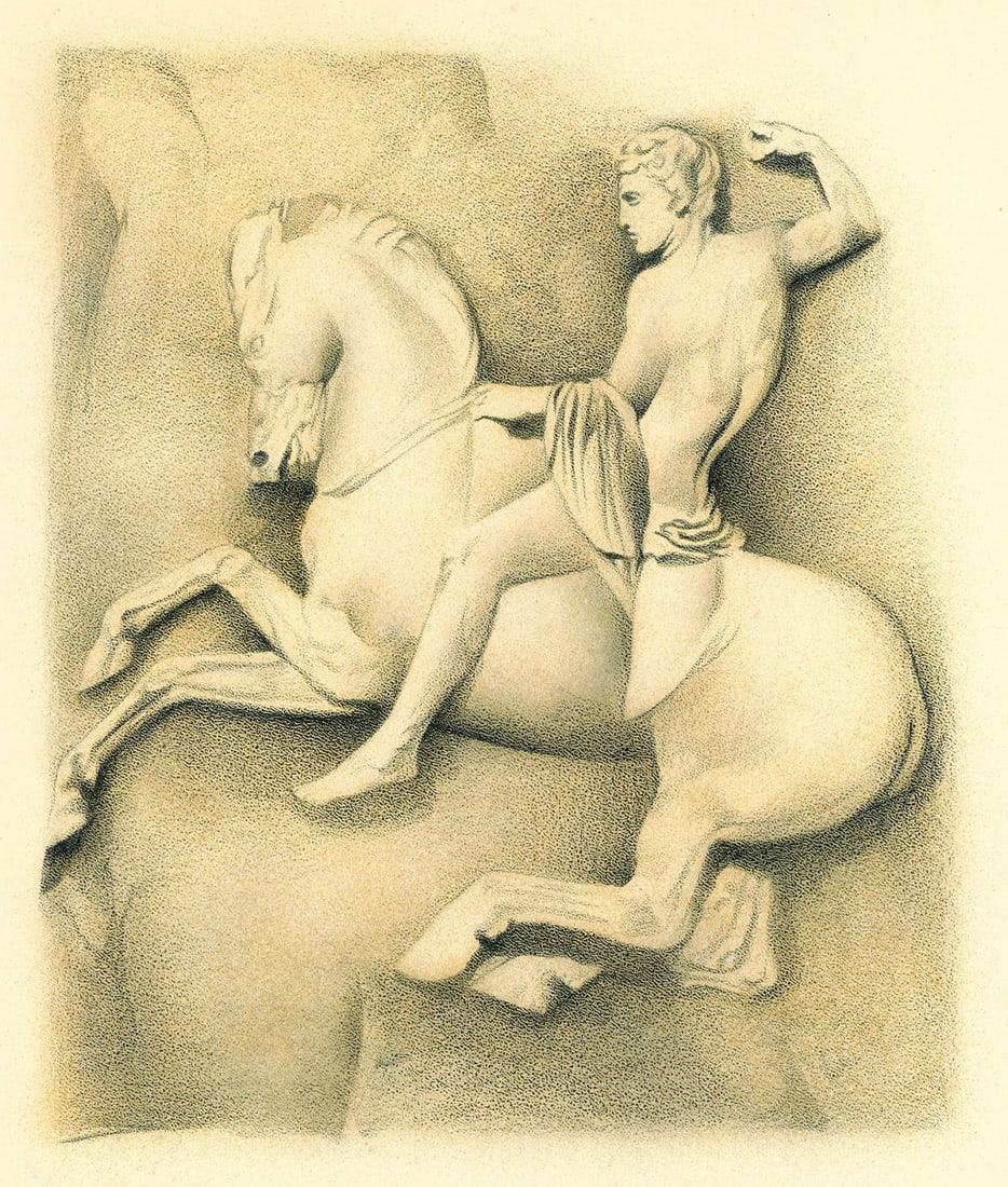 Dennis Luzak (IL,1939-?) graphite painting: ARTIST: Dennis Luzak (Illinois, 1939 - ???) TITLE: Illustration for Aristotle's The Politics book YEAR: 1980s MEDIUM: graphite on board CONDITION: Mino