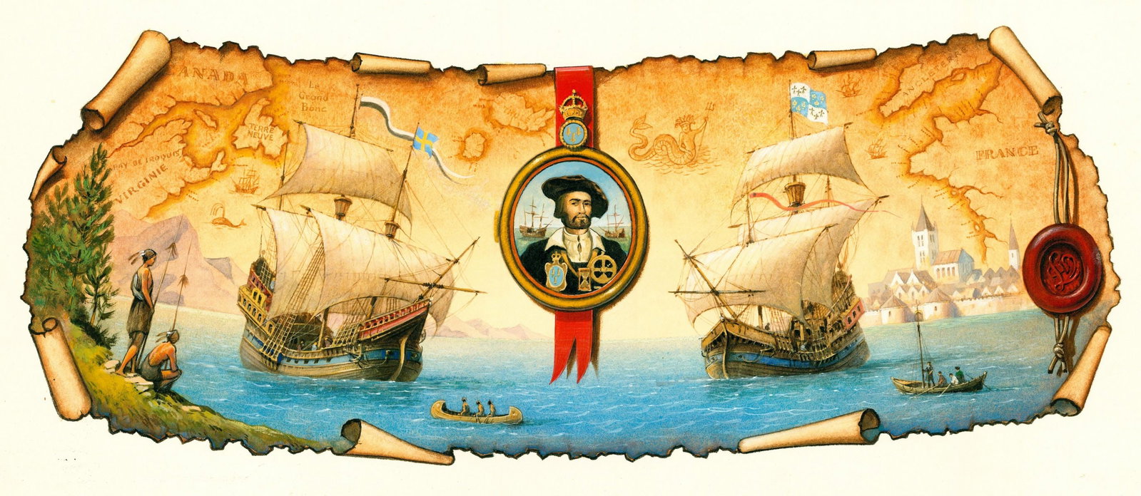Bob Hersey (UK,20C) watercolor painting: ARTIST: Robert Hersey (United Kingdom, 20 century) TITLE: Illustration - Jacque Cartier Tankard (titled on verso) YEAR: 1980s MEDIUM: watercolor on heavy paper CO