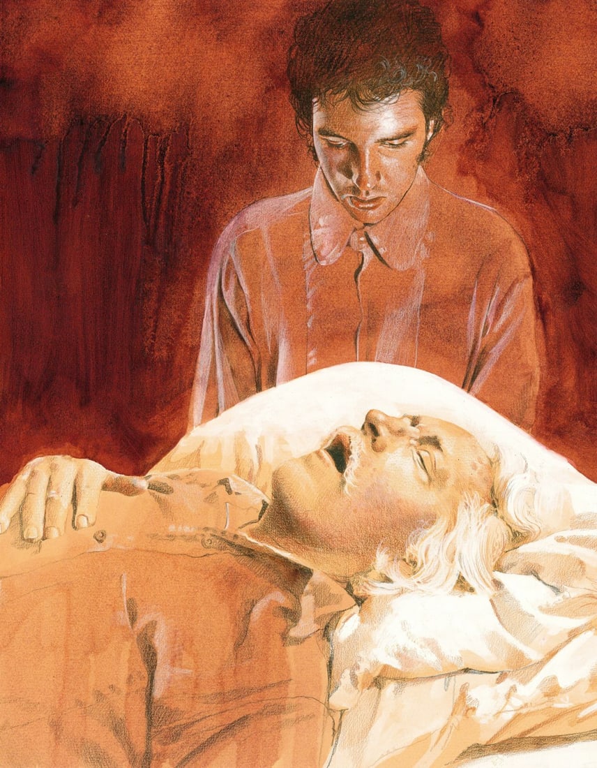 Alan Reingold (NY,RI,b 1956) mixed media painting: ARTIST: Alan Reingold (New York, Rhode Island, born 1956) TITLE: Illustration YEAR: 1980s MEDIUM: mixed media on paper CONDITION: Overall good.