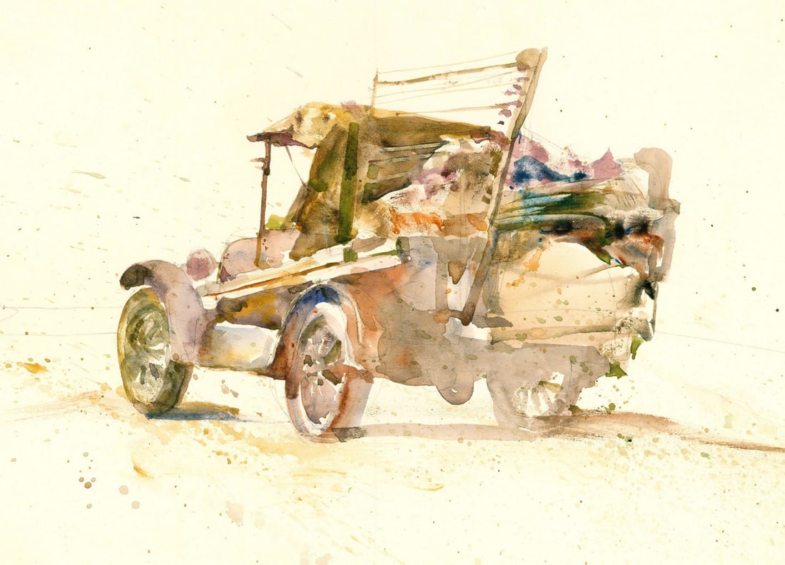 Charles Reid (MA,NY,1937-2019) watercolor painting: ARTIST: Charles Reid (Massachusetts, New York, 1937 - 2019) TITLE: Illustration - The Grapes of Wrath YEAR: 1978 MEDIUM: watercolor on heavy paper CONDITION: