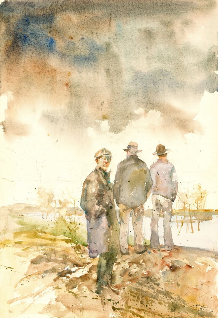 Charles Reid (MA,NY,1937-2019) watercolor painting: ARTIST: Charles Reid (Massachusetts, New York, 1937 - 2019) TITLE: Illustration - The Grapes of Wrath YEAR: 1978 MEDIUM: watercolor on heavy paper CONDITION: