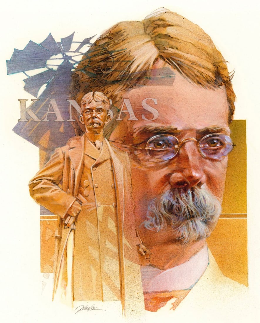 Mark Schuler (KS,1951-2015) oil painting: ARTIST: Mark Schuler (Kansas, 1951 - 2015) TITLE: Portrait of John Ingalls (titled on verso) YEAR: 1981 MEDIUM: oil on board CONDITION: Very good. No v