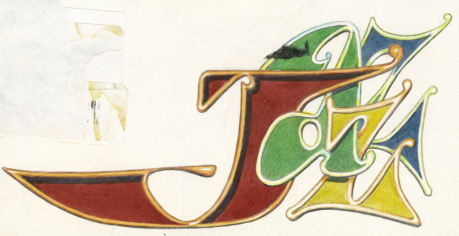 Alex Bloch (US,20C) colored pencil painting: ARTIST: Alex Bloch (American, 20 century) TITLE: Illustration - Jazz MEDIUM: colored pencil on paper CONDITION: Some paint losses. Minor age toning. ART SIZE: