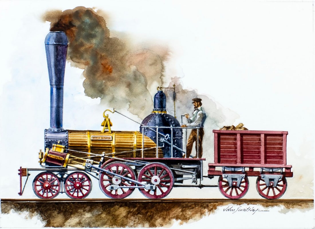John Swatsley (CA,1937-?) watercolor painting: ARTIST: John Swatsley (California, 1937 - ???) TITLE: Gowan and Marx (titled on verso) YEAR: 1986 MEDIUM: watercolor on board CONDITION: Very good.