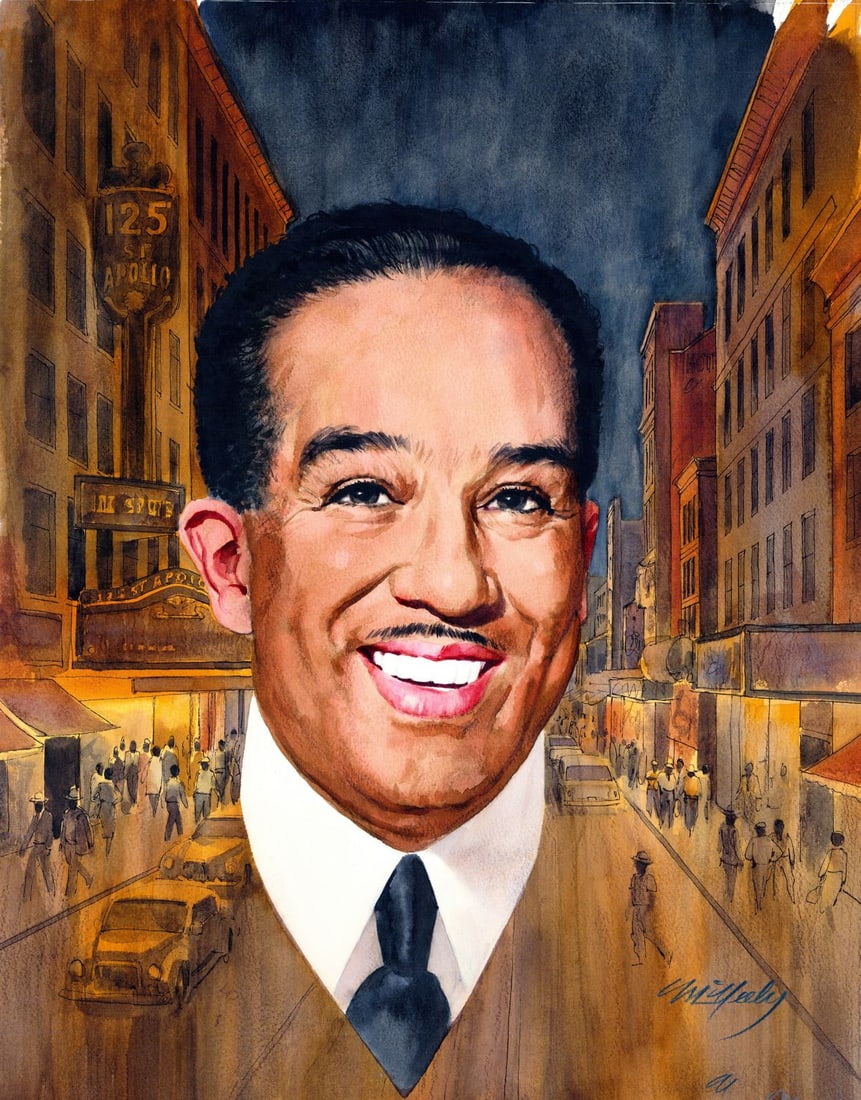 Tom McNeely (Canada,1935-?) watercolor painting: ARTIST: Tom McNeely (Canadian, 1935 - ???) TITLE: Portrait of Langston Hughes (titled on verso) YEAR: 2002 MEDIUM: watercolor on paper. Paper applied to board. CO