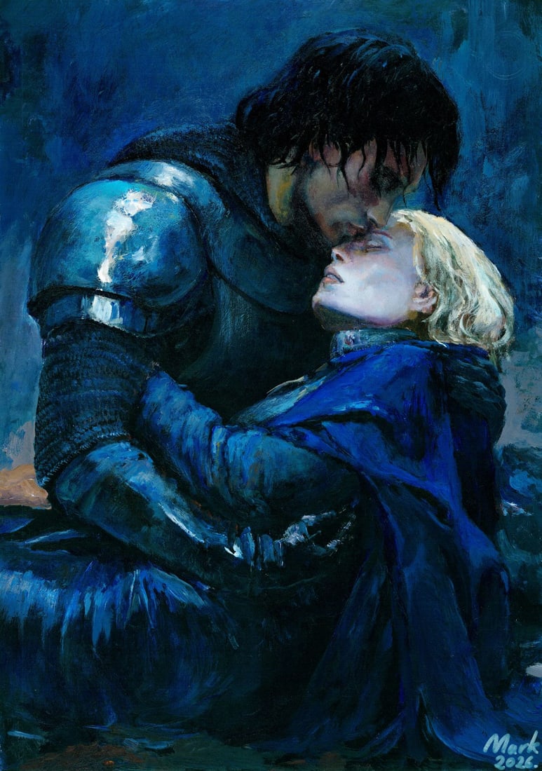 Mark Zybkin (Ukraine,20/21C) oil painting: ARTIST: Mark Zybkin (Ukrainian, 20/21 centuries) TITLE: Knight Embracing Woman MEDIUM: oil on heavy paper CONDITION: Very good. No visible inpaint under UV light.