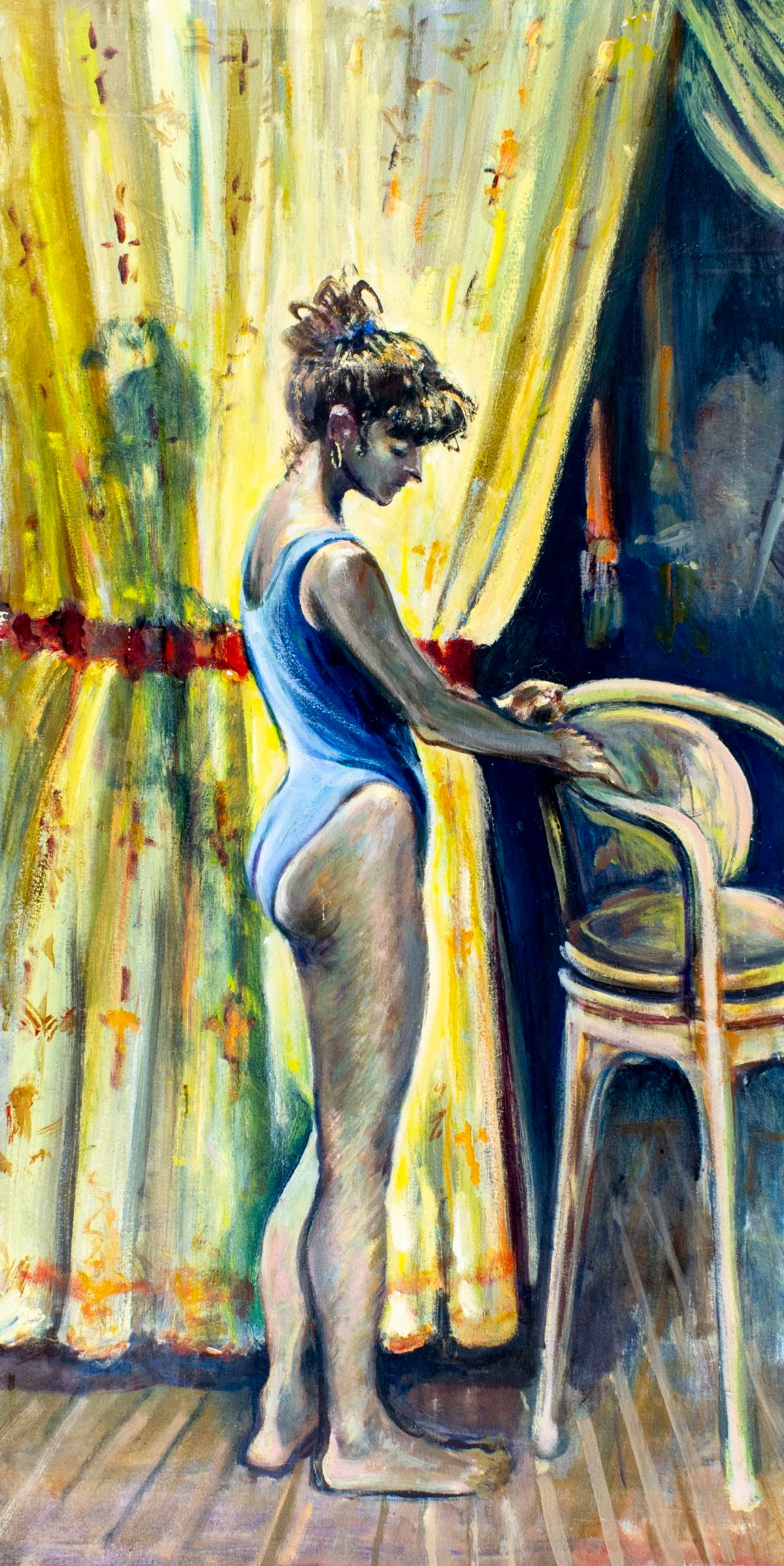 Vintage 20C American oil painting: ARTIST: - (American, 20 century) TITLE: Ballet Dancer - Study of Paulette MEDIUM: oil on canvas CONDITION: Some small scratches/paint losses. Some craquelure. No visible