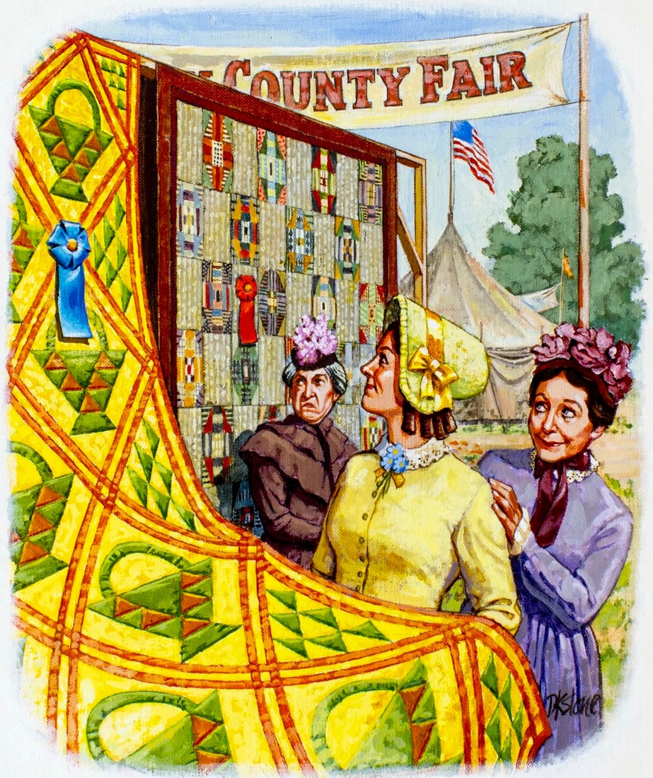 David Stone (OR,1922-2001) acrylic painting: ARTIST: David K Stone (Oregon, 1922 - 2001) TITLE: County Fair (titled on verso) YEAR: 1978 MEDIUM: acrylic on canvas board CONDITION: Overall good. No